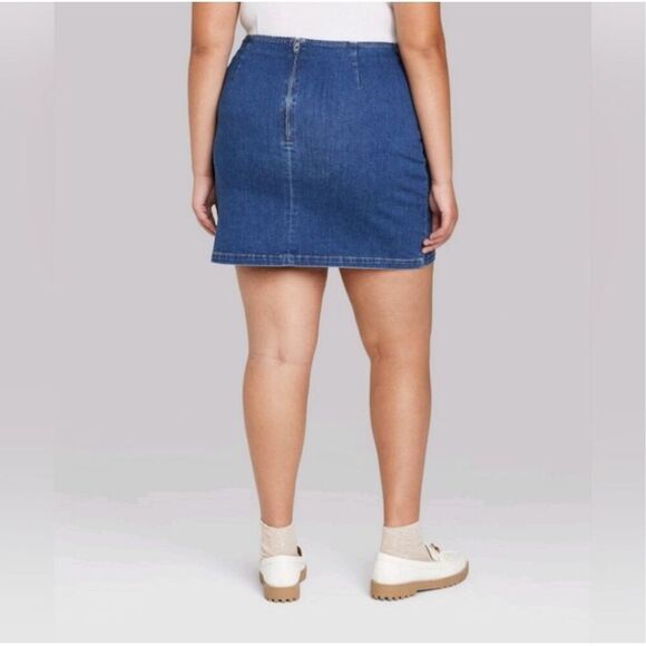 NWT WILD FABLE Jean Mini Skirt 4X Blue Denim Above Knee Mid Rise Stretch Classic - Picture 2 of 9